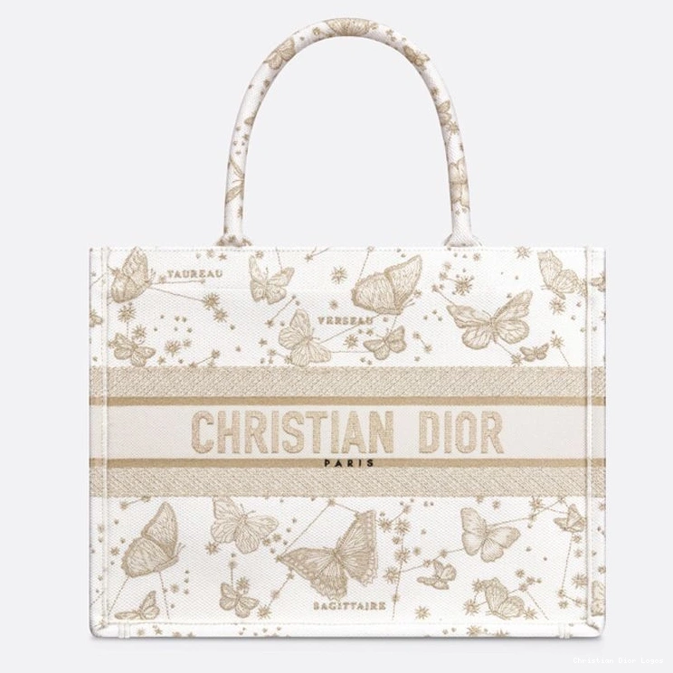Cheap Book White Gold Dior Tote Motif Zodiac Butterfly Canvas 0718 Luxury